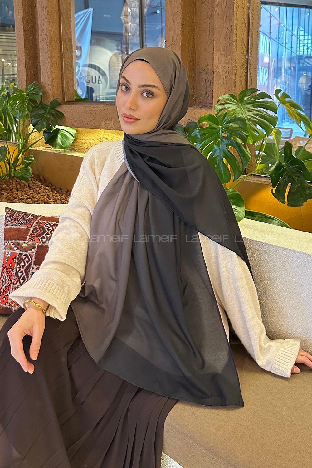 Lamelif Degrade Desen Soft Şal Siyah Vizon