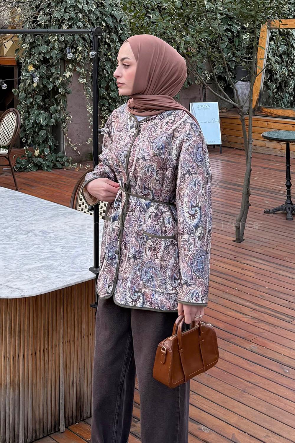 Khaki Crew Neck Long Arm Polyester Jacket