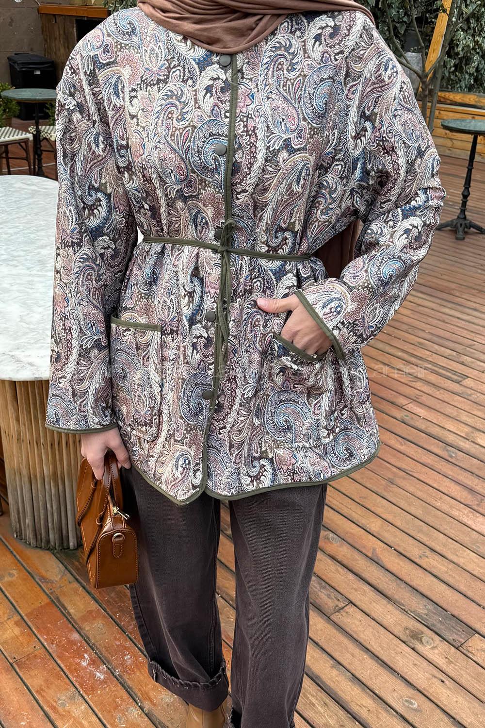 Khaki Crew Neck Long Arm Polyester Jacket