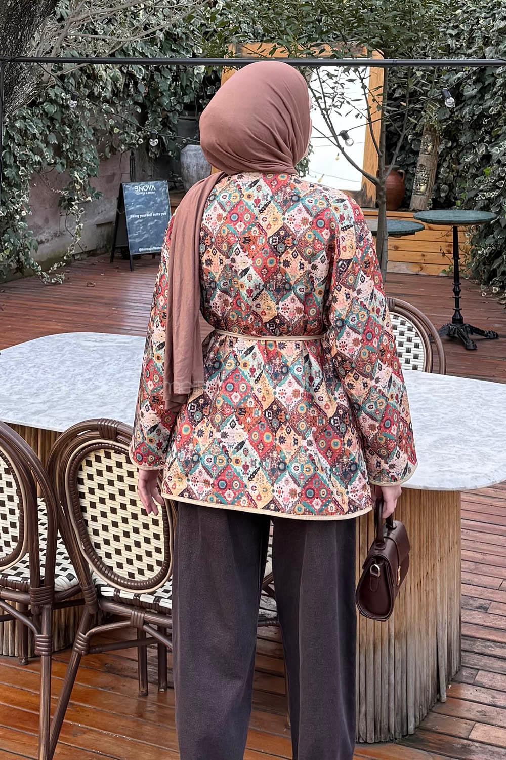 Lamelif Etnik Desen Ceket Mint Yeşili