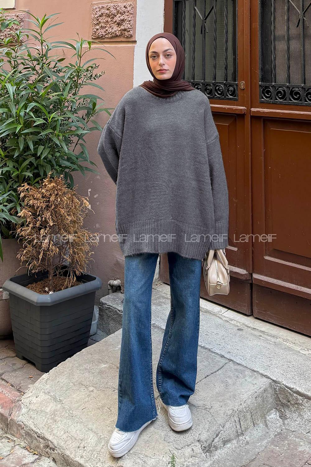 Lamelif Geniş Kollu Kazak Antrasit