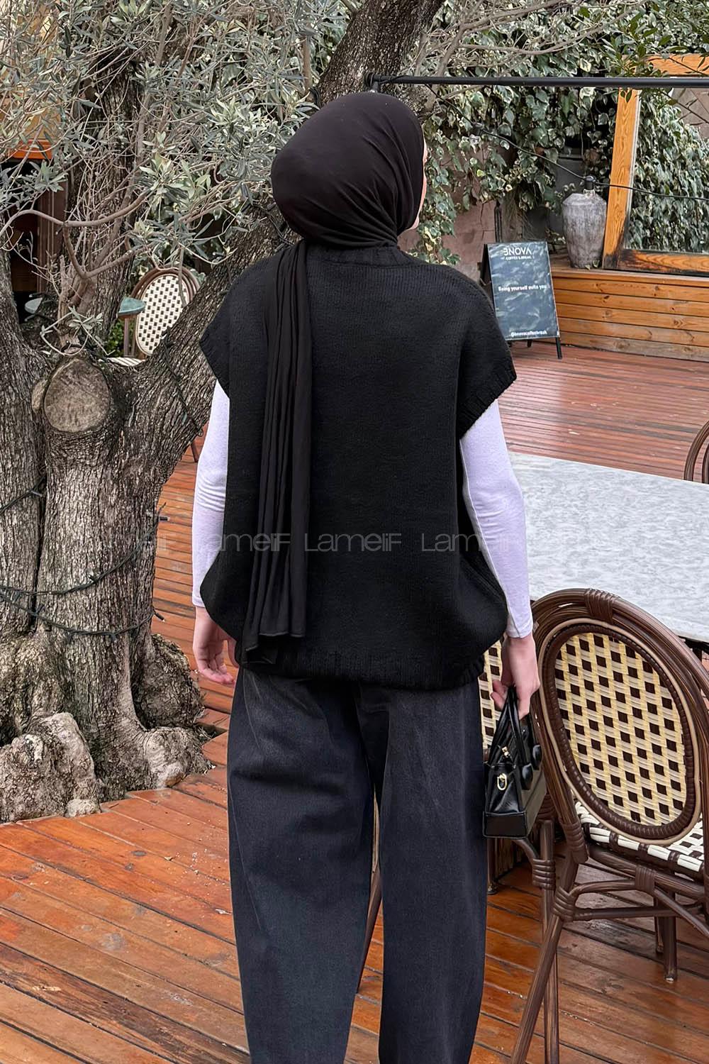 Lamelif Ön Kavis Detaylı Süveter Siyah