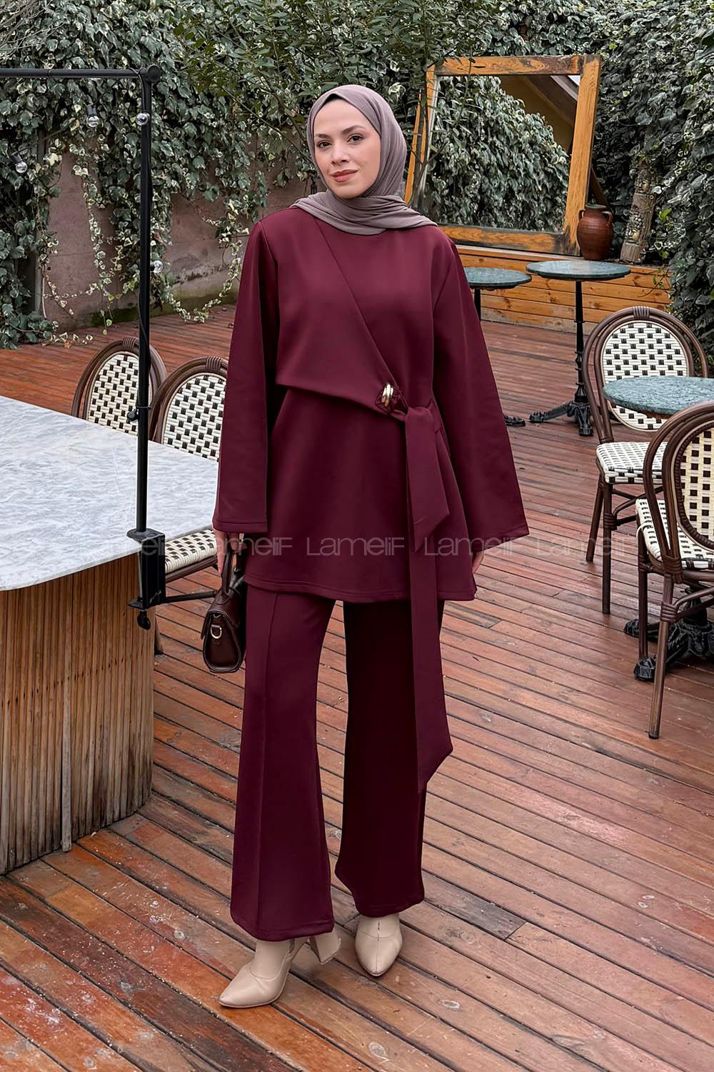 Claret Red Crew Neck Long Arm Cotton Regular Trousers Comfortable Suit