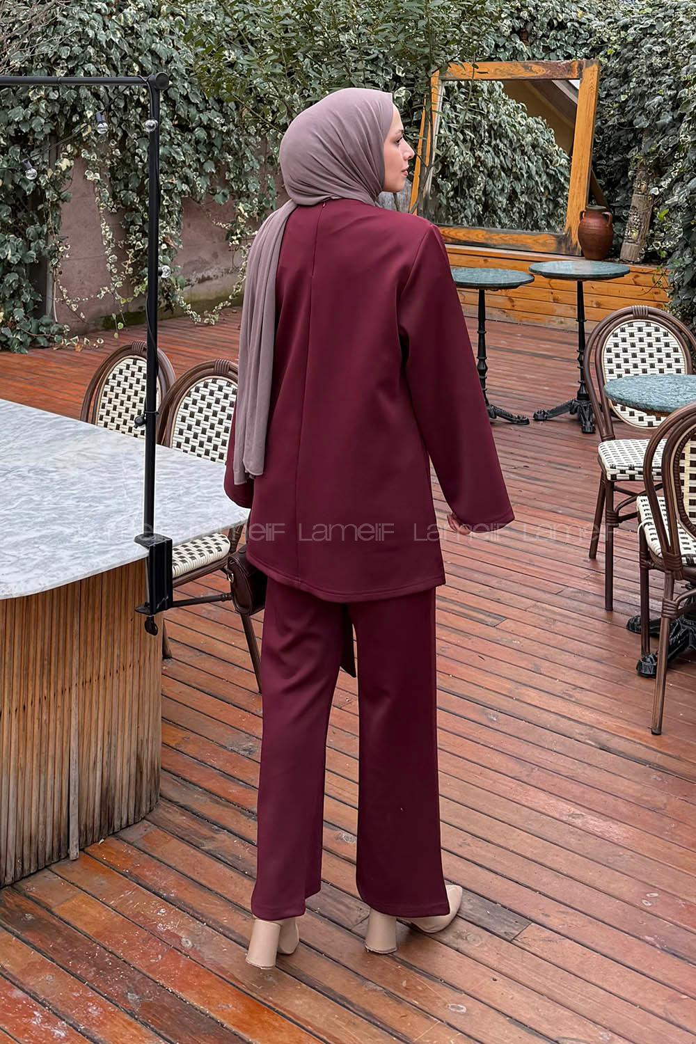 Claret Red Crew Neck Long Arm Cotton Regular Trousers Comfortable Suit