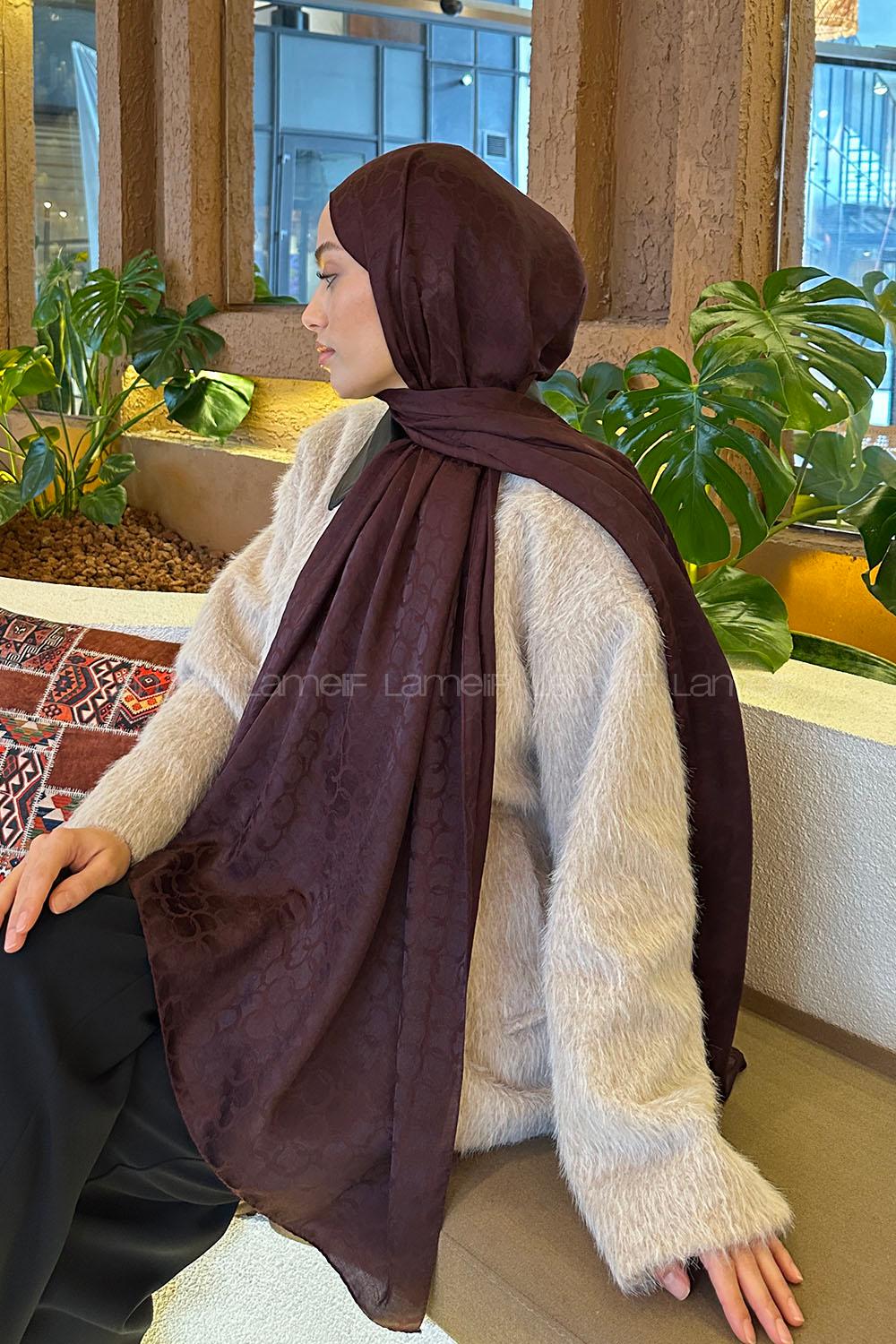 Lamelif  Bloom Desen Ayrobin Floş Jakar  Şal Acı Bordo