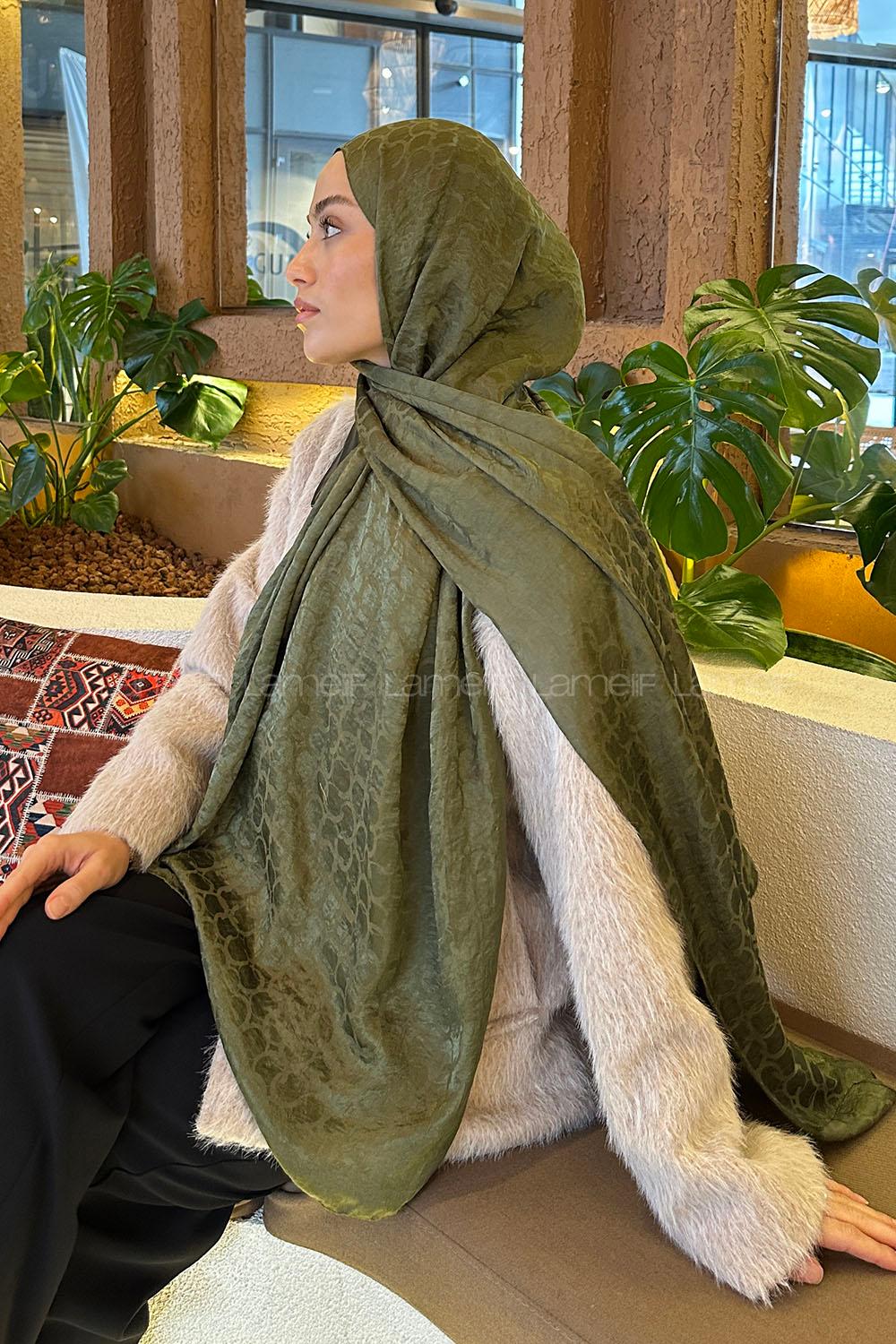 Lamelif  Bloom Desen Ayrobin Floş Jakar  Şal Adaçayı