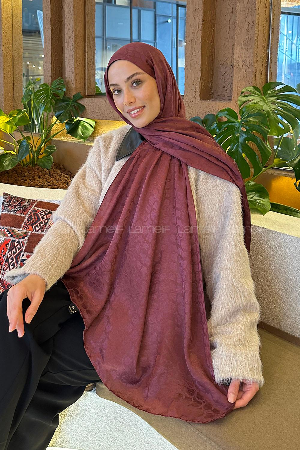 Lamelif  Bloom Desen Ayrobin Floş Jakar  Şal Gül Kurusu