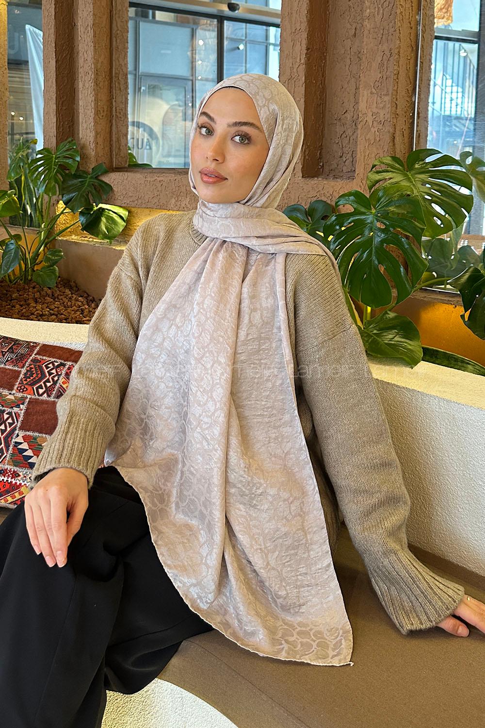 Lamelif  Bloom Desen Ayrobin Floş Jakar  Şal Taş