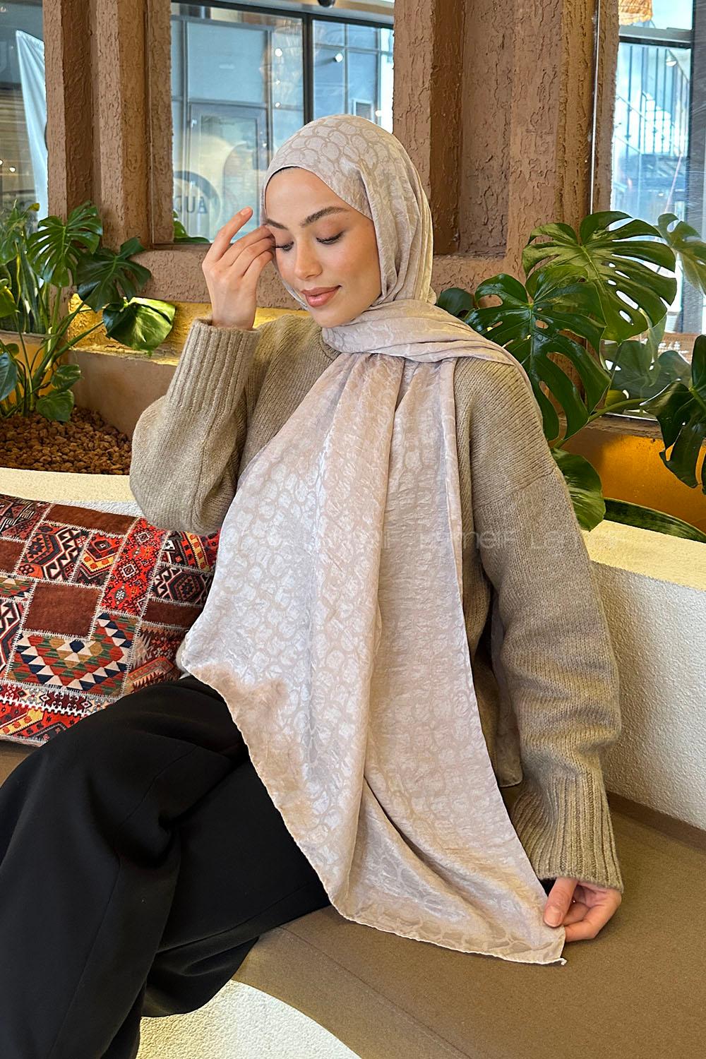 Lamelif  Bloom Desen Ayrobin Floş Jakar  Şal Taş