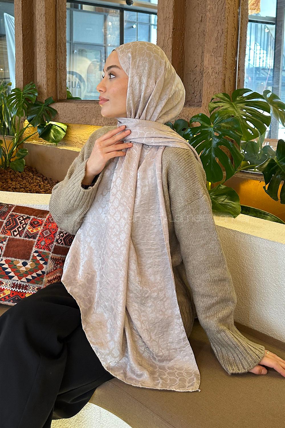 Lamelif  Bloom Desen Ayrobin Floş Jakar  Şal Taş