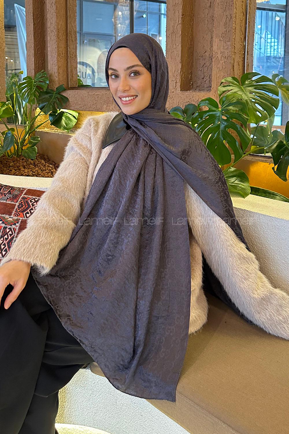 Lamelif  G Desen Ayrobin Floş Jakar  Şal Antrasit