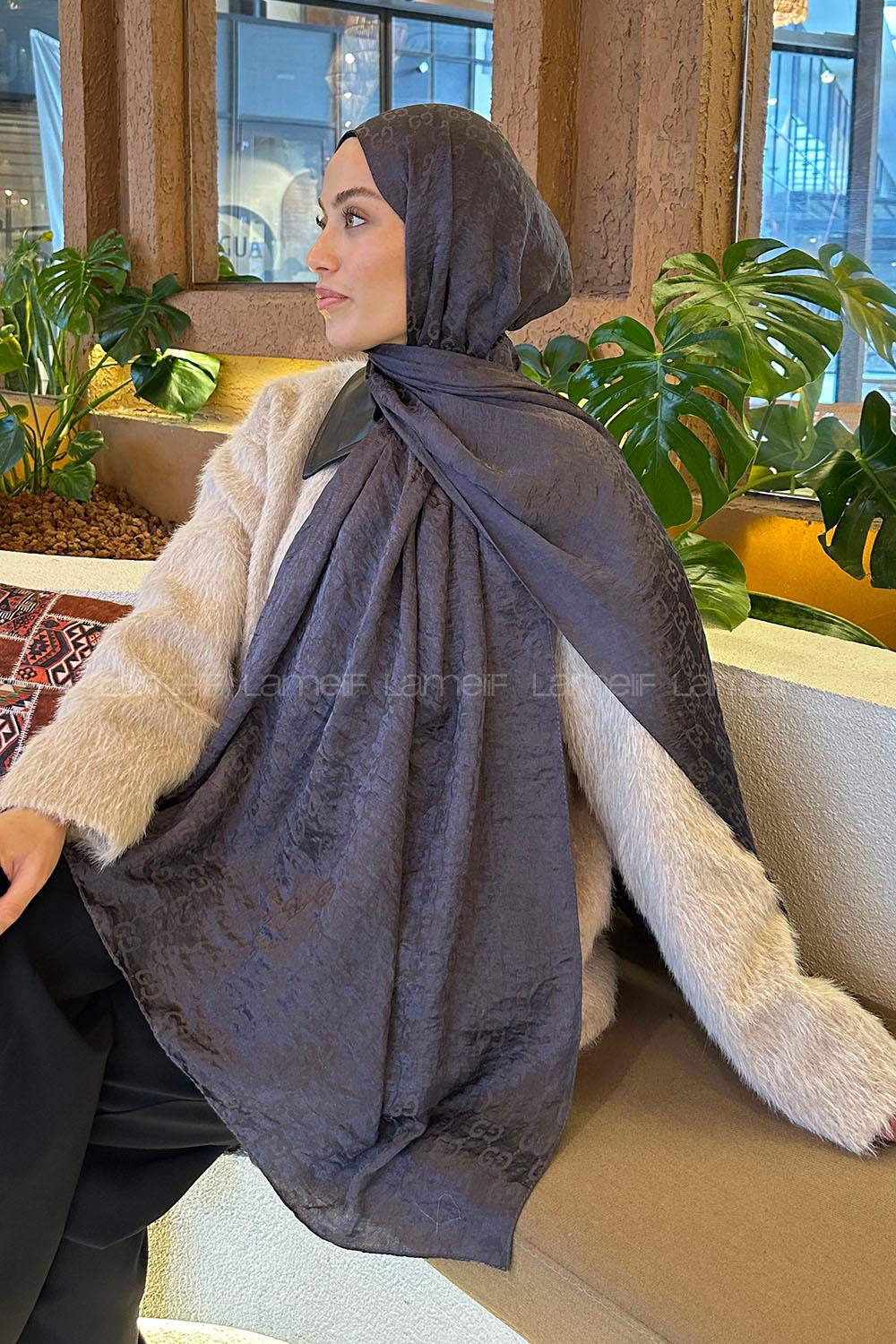 Lamelif  G Desen Ayrobin Floş Jakar  Şal Antrasit