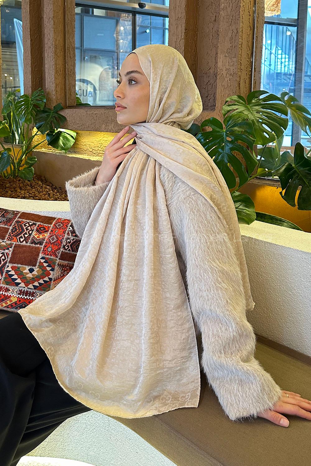 Lamelif  G Desen Ayrobin Floş Jakar  Şal Bej