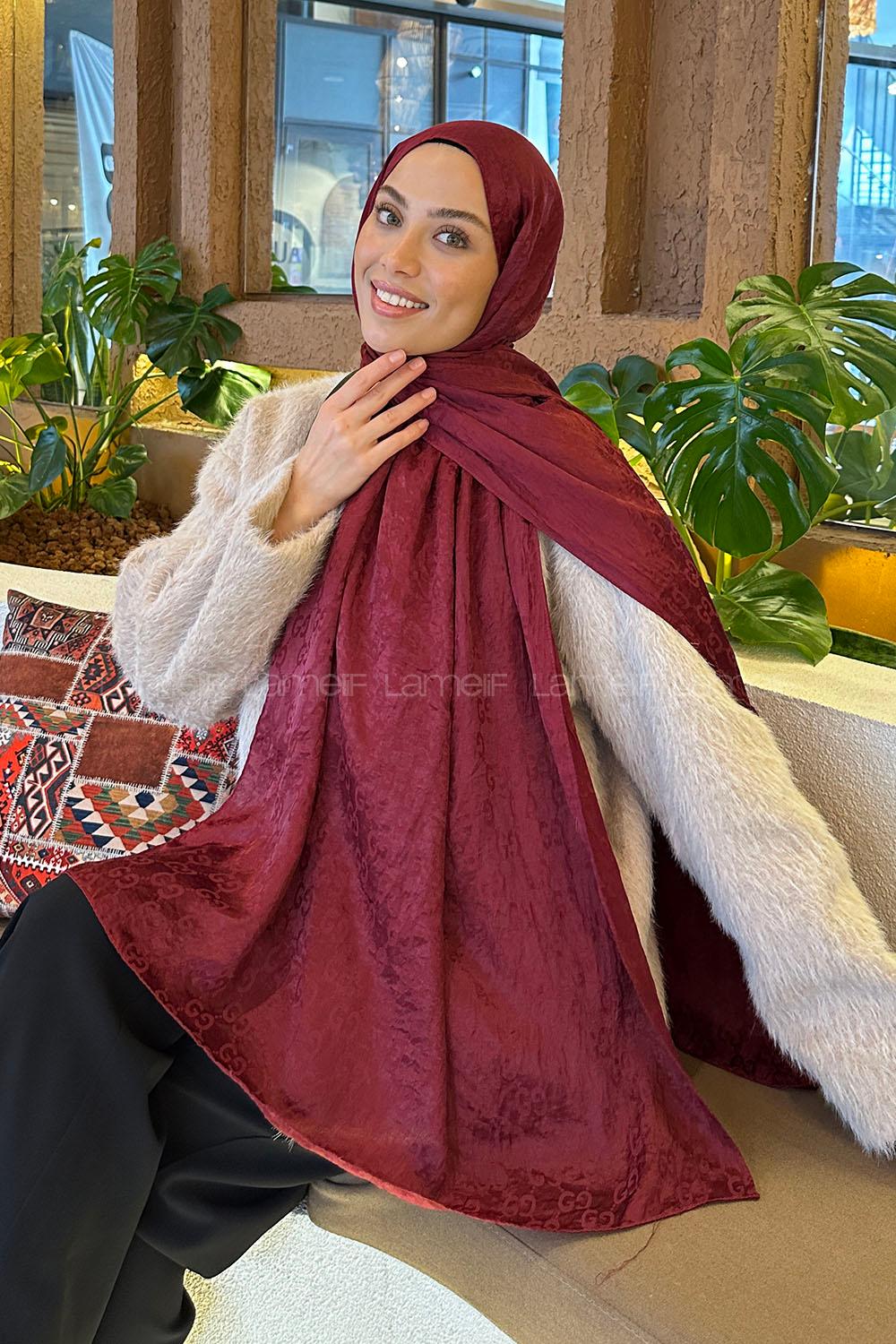 Lamelif  G Desen Ayrobin Floş Jakar  Şal Bordo