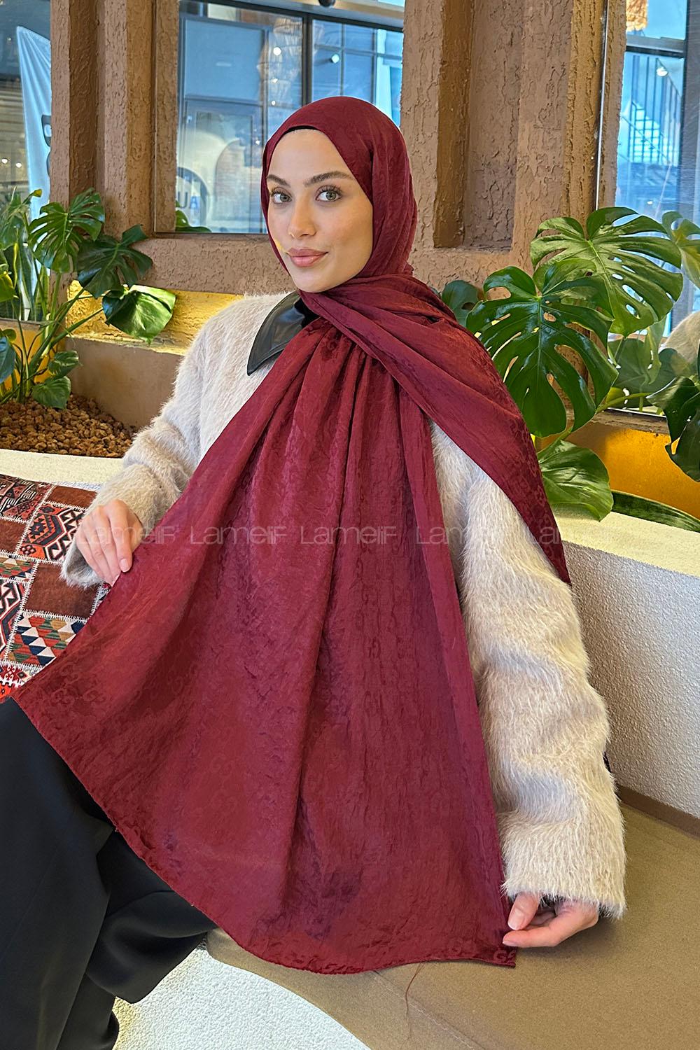 Lamelif  G Desen Ayrobin Floş Jakar  Şal Bordo