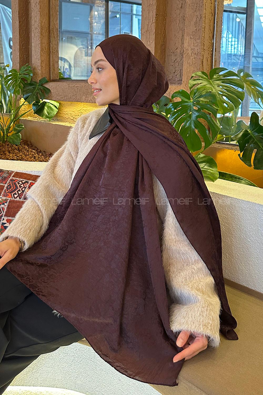 Lamelif  G Desen Ayrobin Floş Jakar  Şal Koyu Bordo