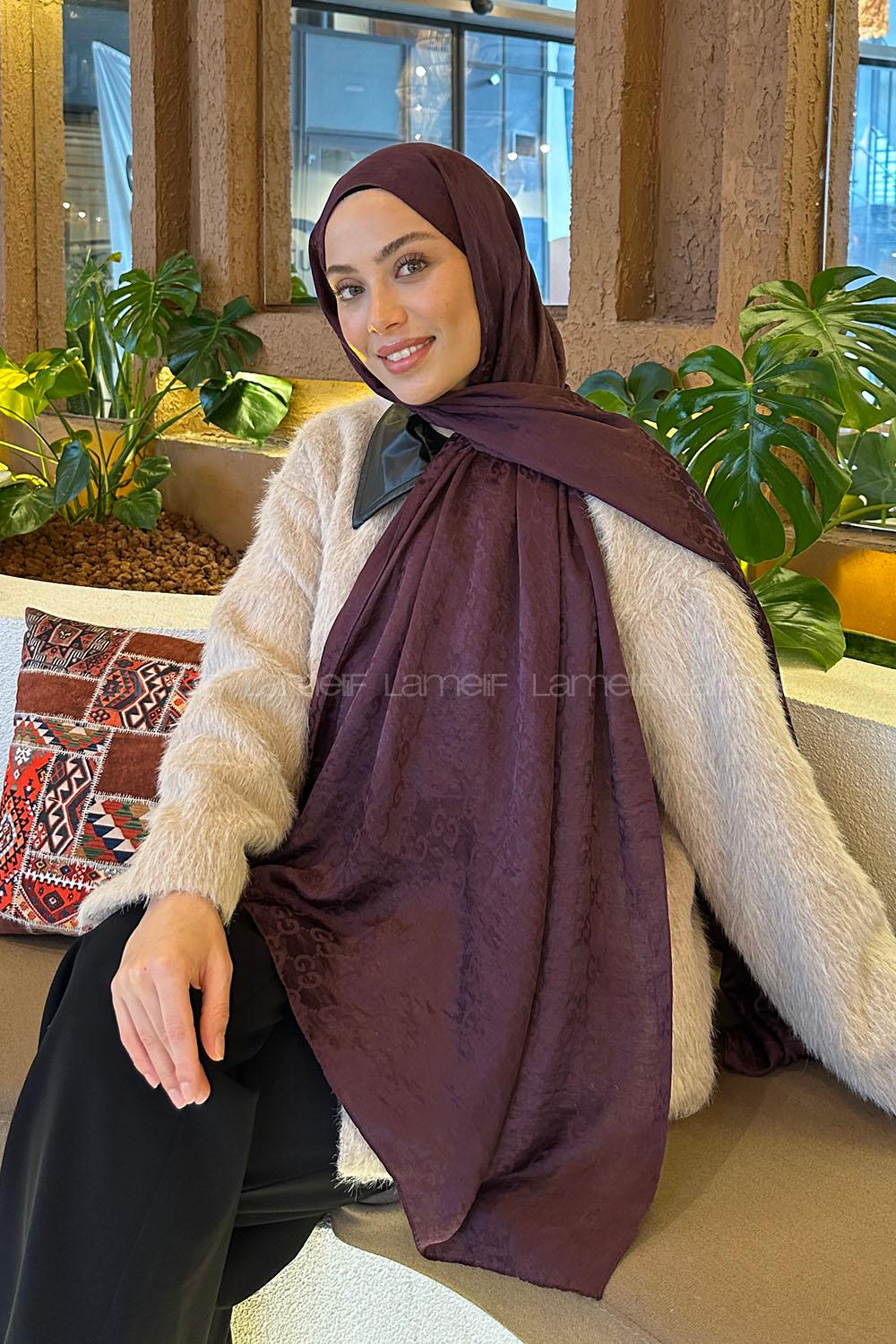 Lamelif  G Desen Ayrobin Floş Jakar  Şal Mürdüm