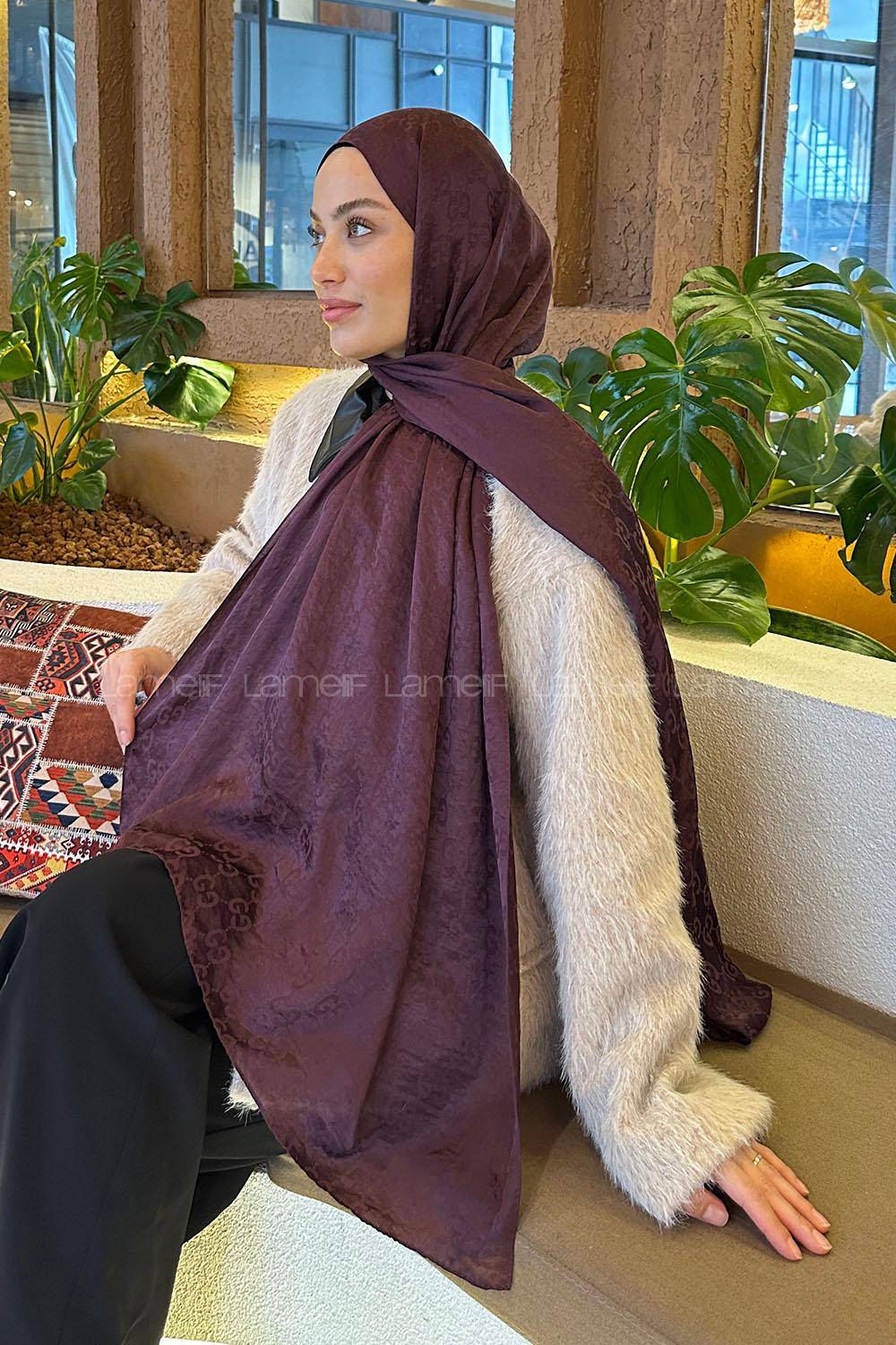 Lamelif  G Desen Ayrobin Floş Jakar  Şal Mürdüm