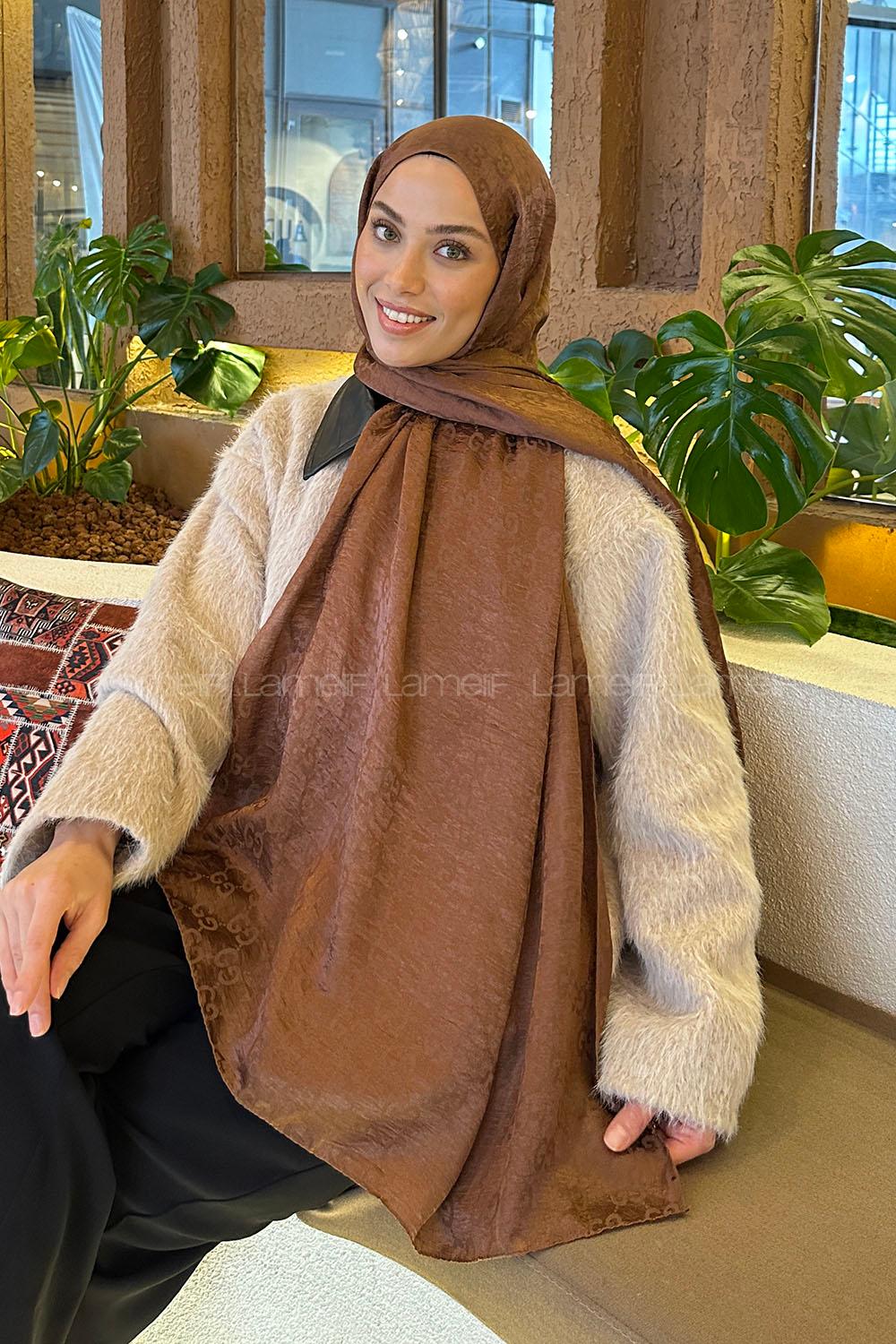 Lamelif  G Desen Ayrobin Floş Jakar  Şal Sütlü Kahve
