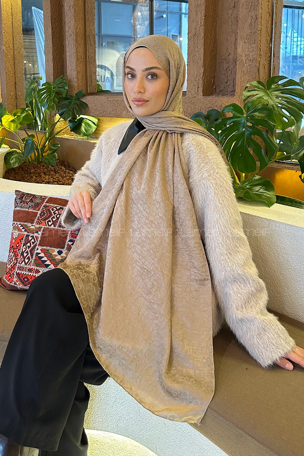 Lamelif  G Desen Ayrobin Floş Jakar  Şal Vizon