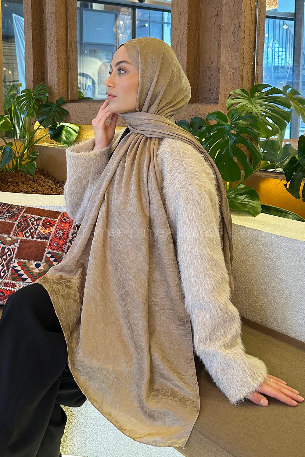 Lamelif  G Desen Ayrobin Floş Jakar  Şal Vizon