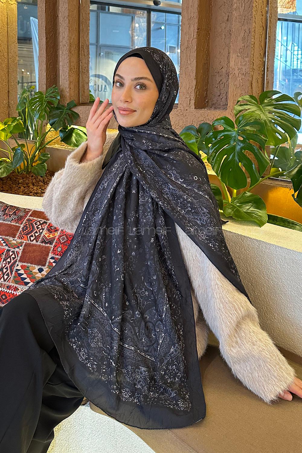 Lamelif Retro Desen Bambu Şal Antrasit