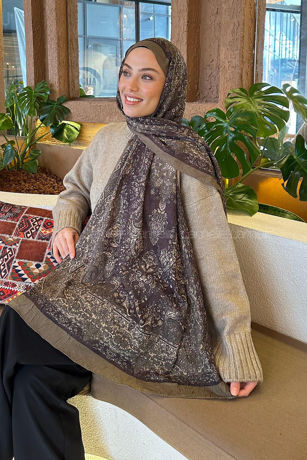 Lamelif Retro Desen Bambu Şal Haki