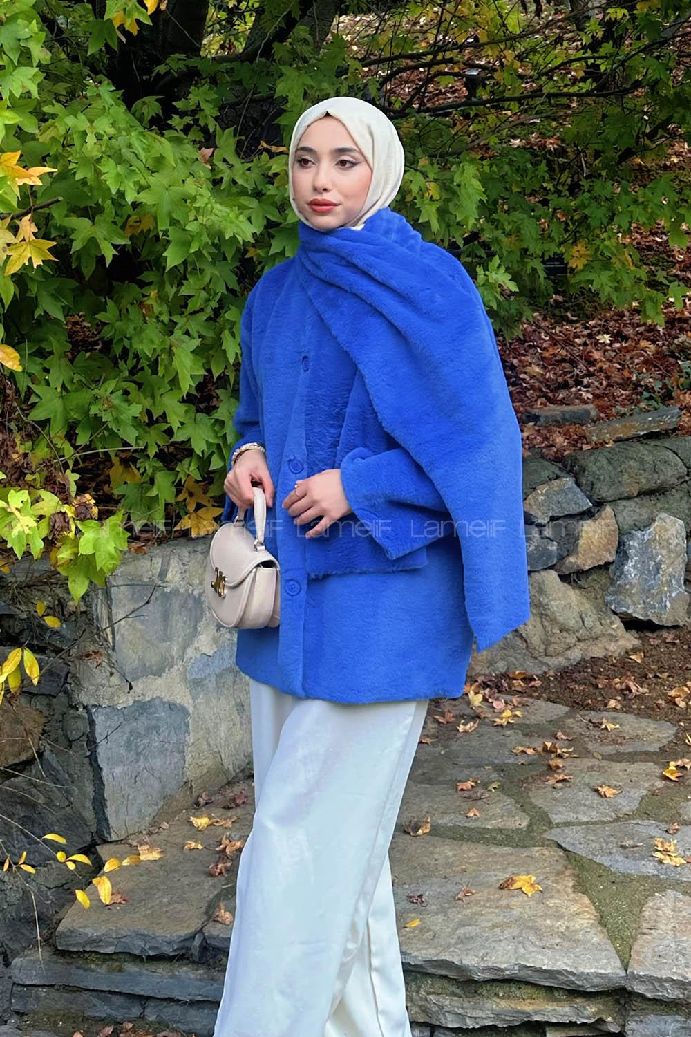 Lamelif Atkılı Peluş Mont Mor