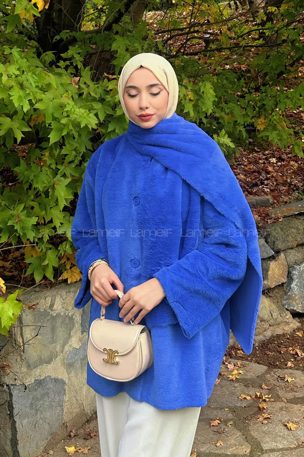 Lamelif Atkılı Peluş Mont Mor