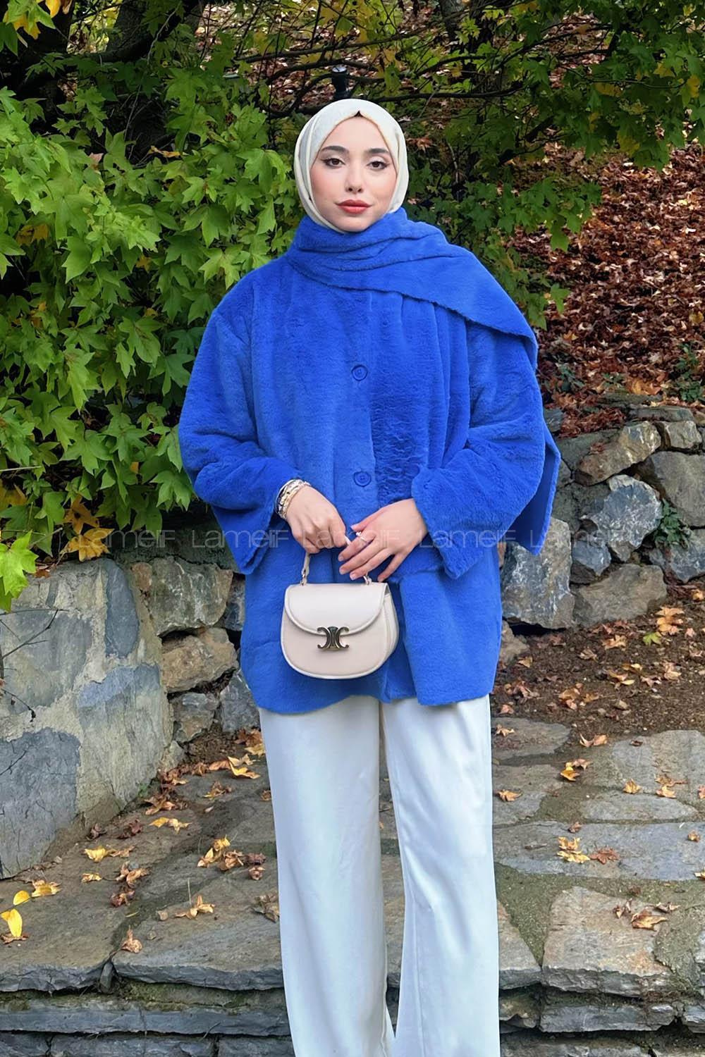 Lamelif Atkılı Peluş Mont Mor