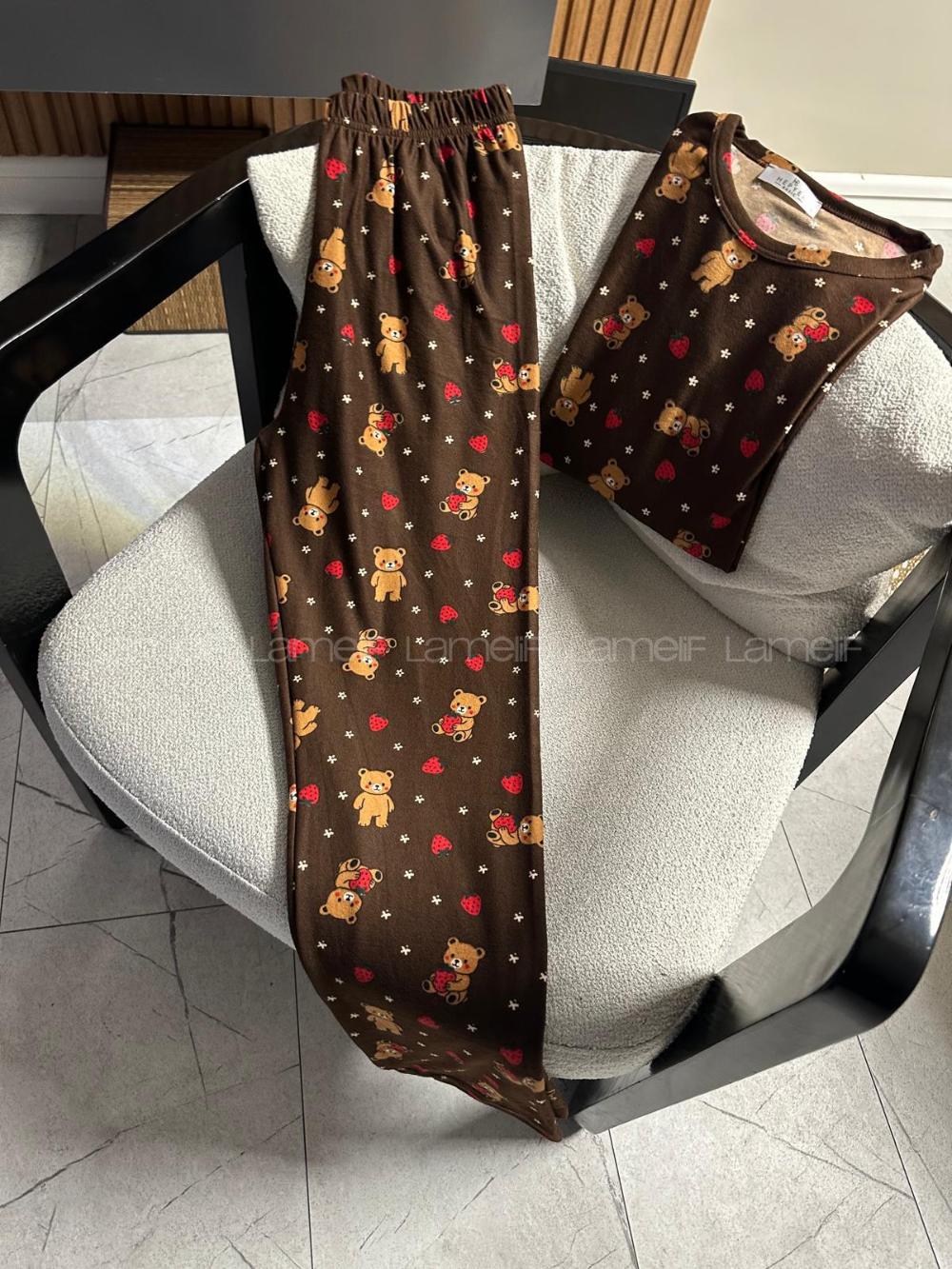 Brown-1 Crew Neck Long Arm Without Accessories Combed Fabric Regular Trousers Comfortable Suit