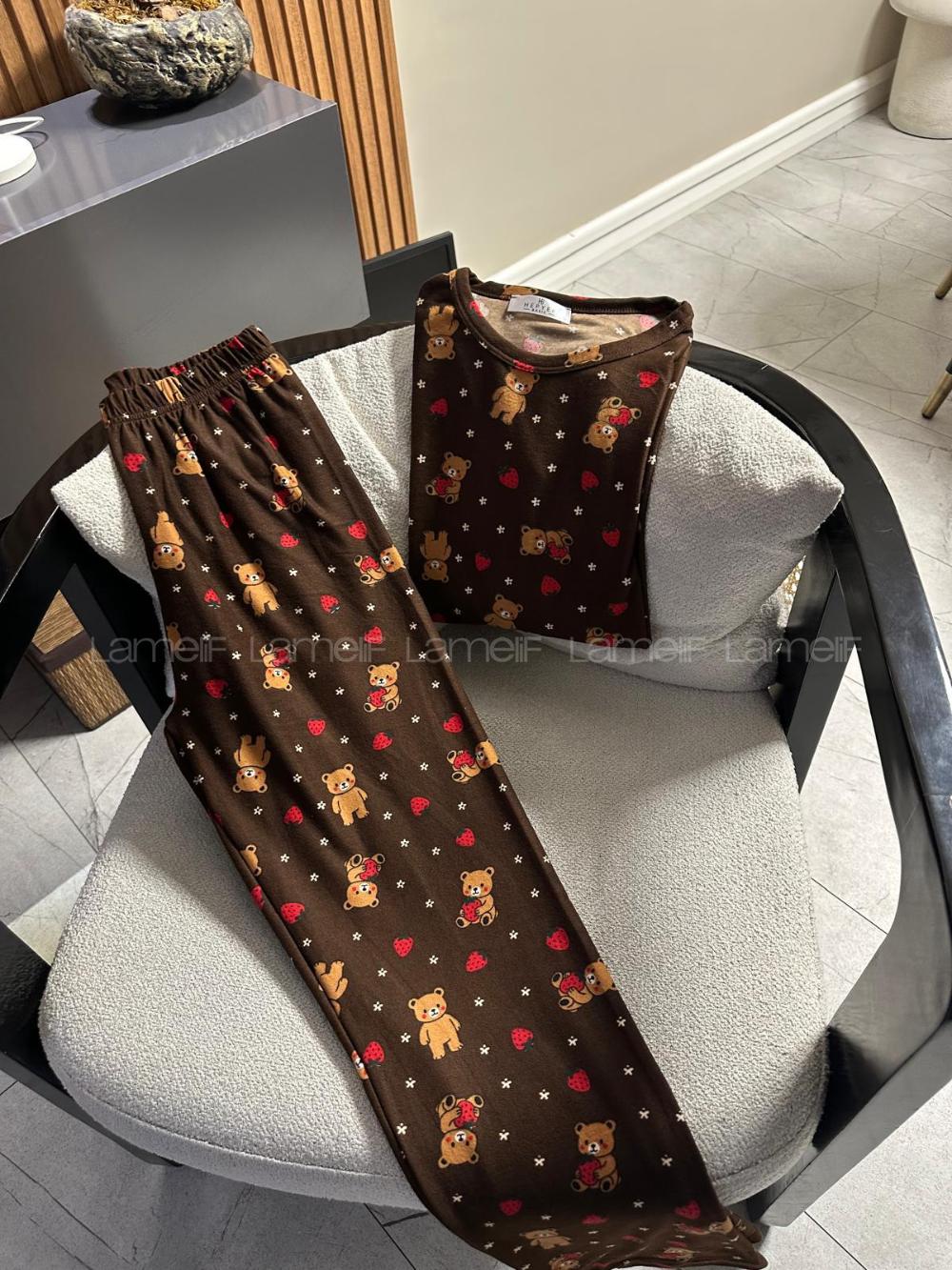 Brown-1 Crew Neck Long Arm Without Accessories Combed Fabric Regular Trousers Comfortable Suit