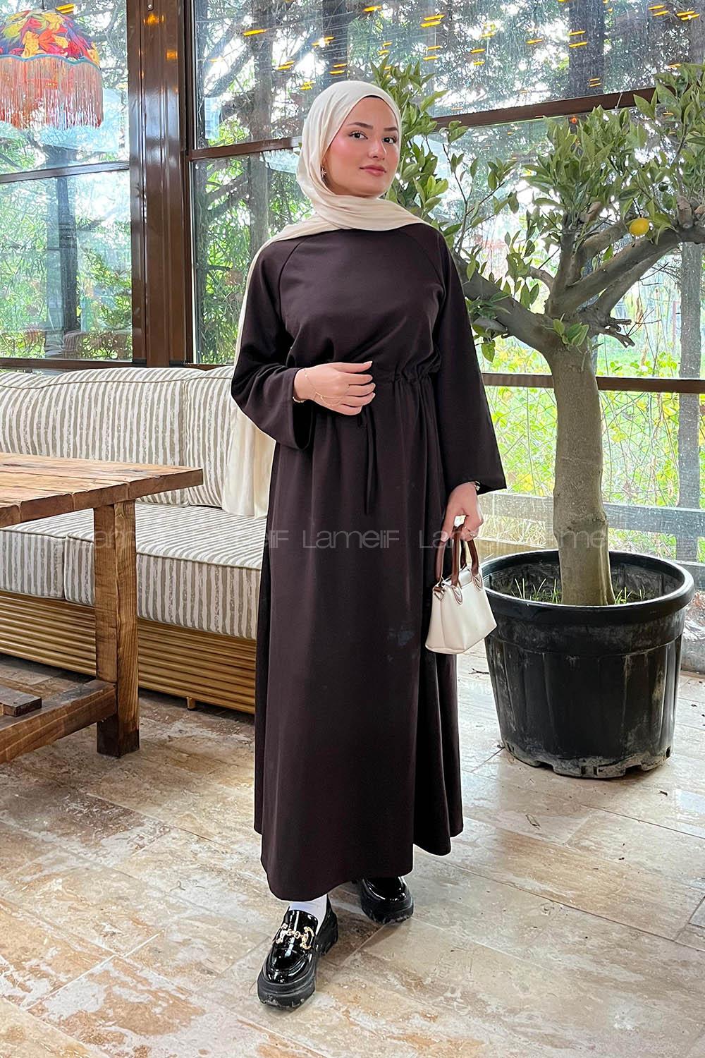 Brown Crew Neck Cotton Lycra Dresess