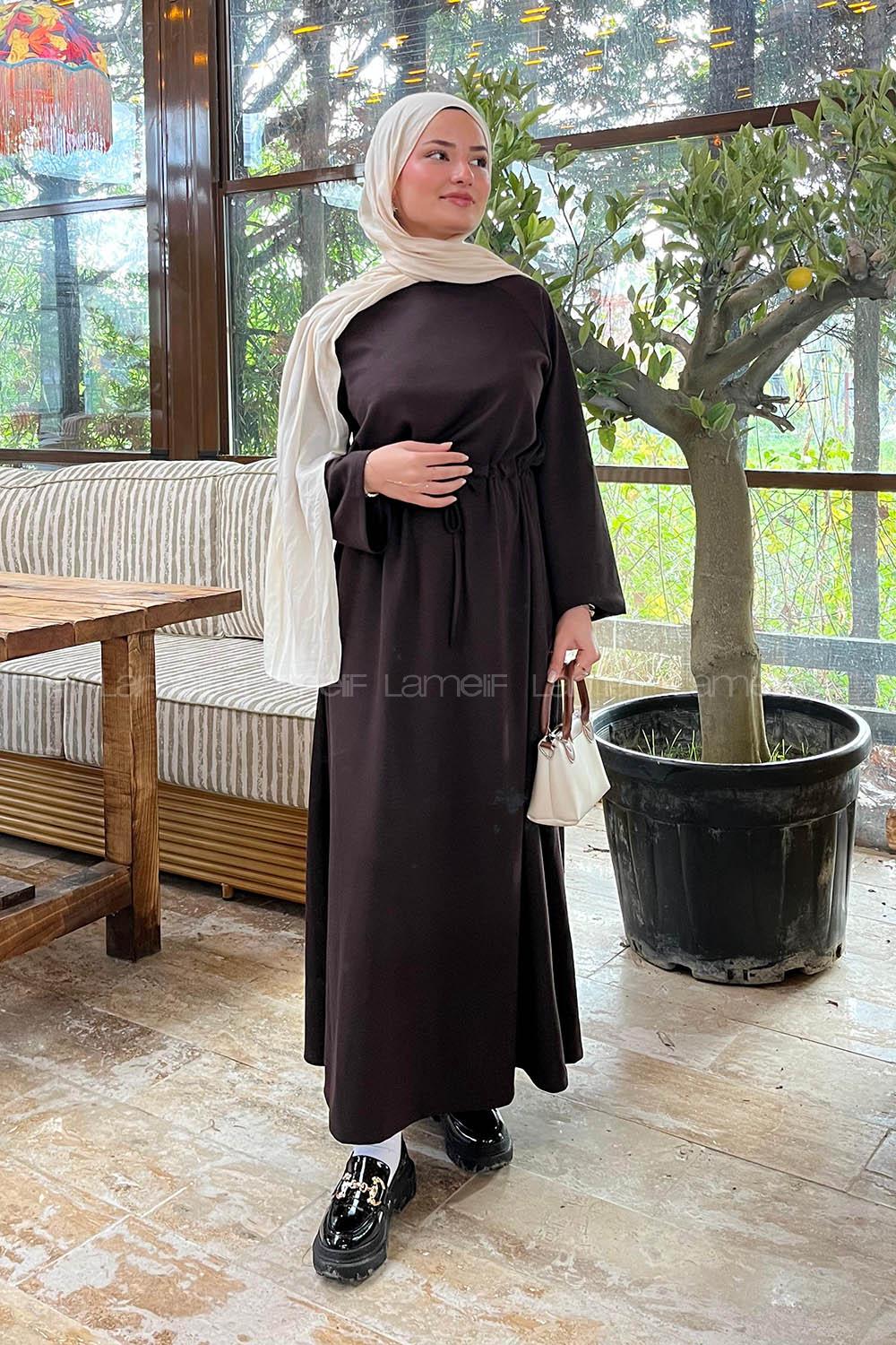 Brown Crew Neck Cotton Lycra Dresess