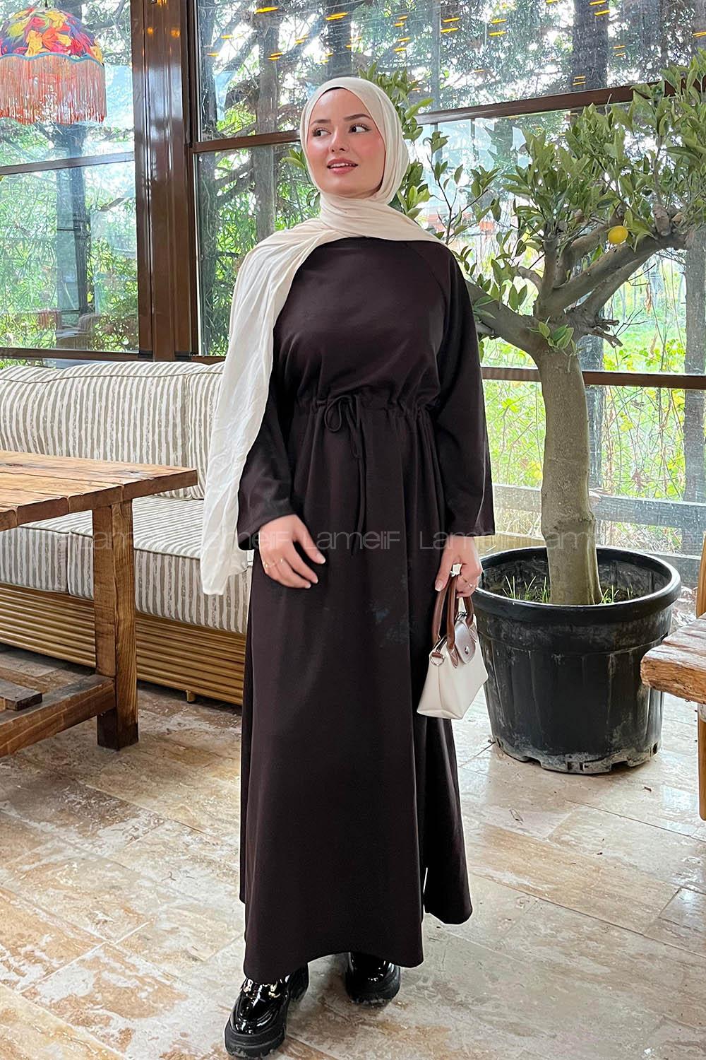 Brown Crew Neck Cotton Lycra Dresess