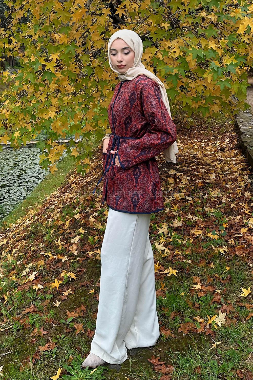 Claret Red Crew Neck Long Arm Polyester Jacket