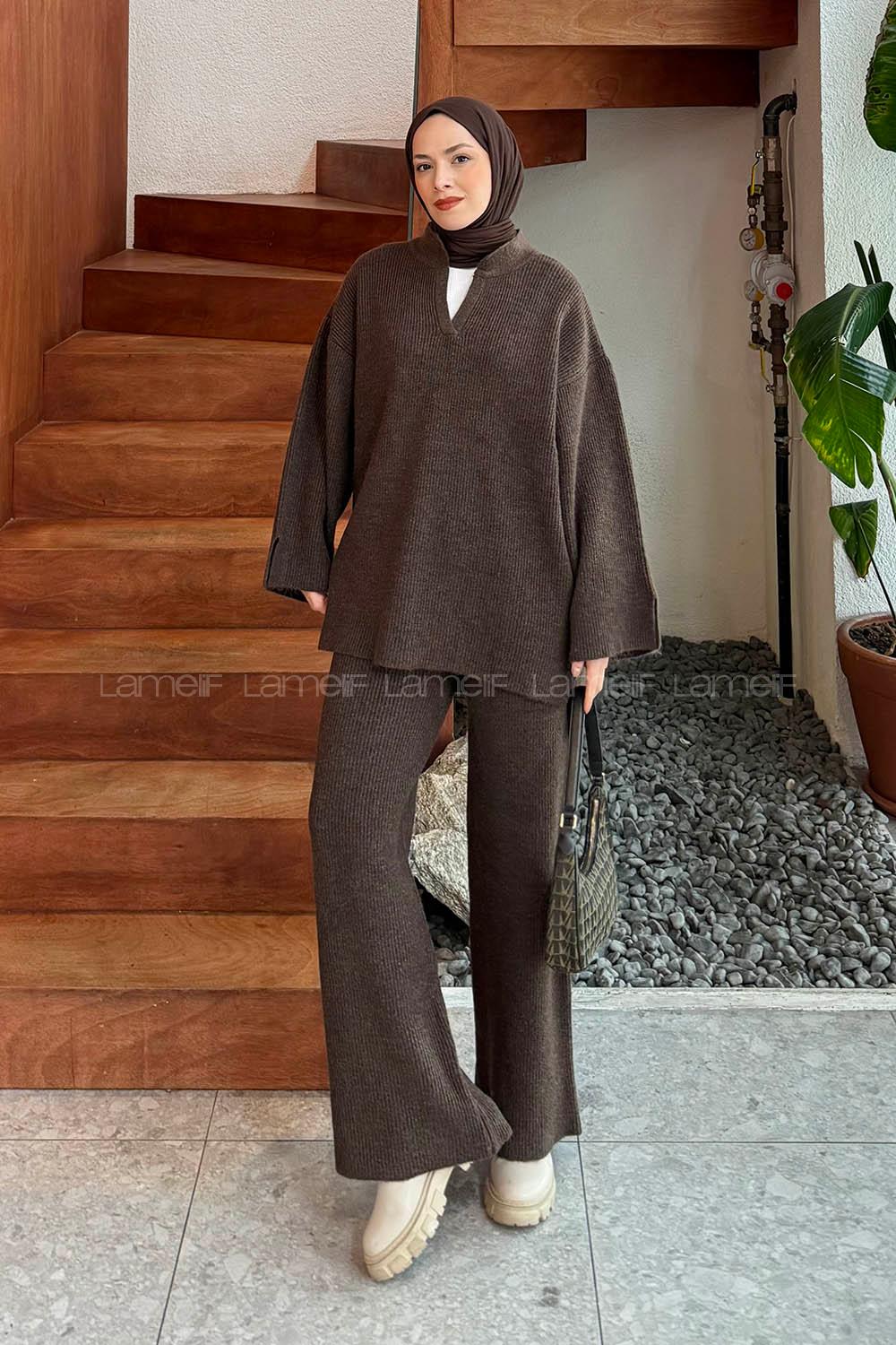 Lamelif Fitilli Triko Takım Acı Kahve