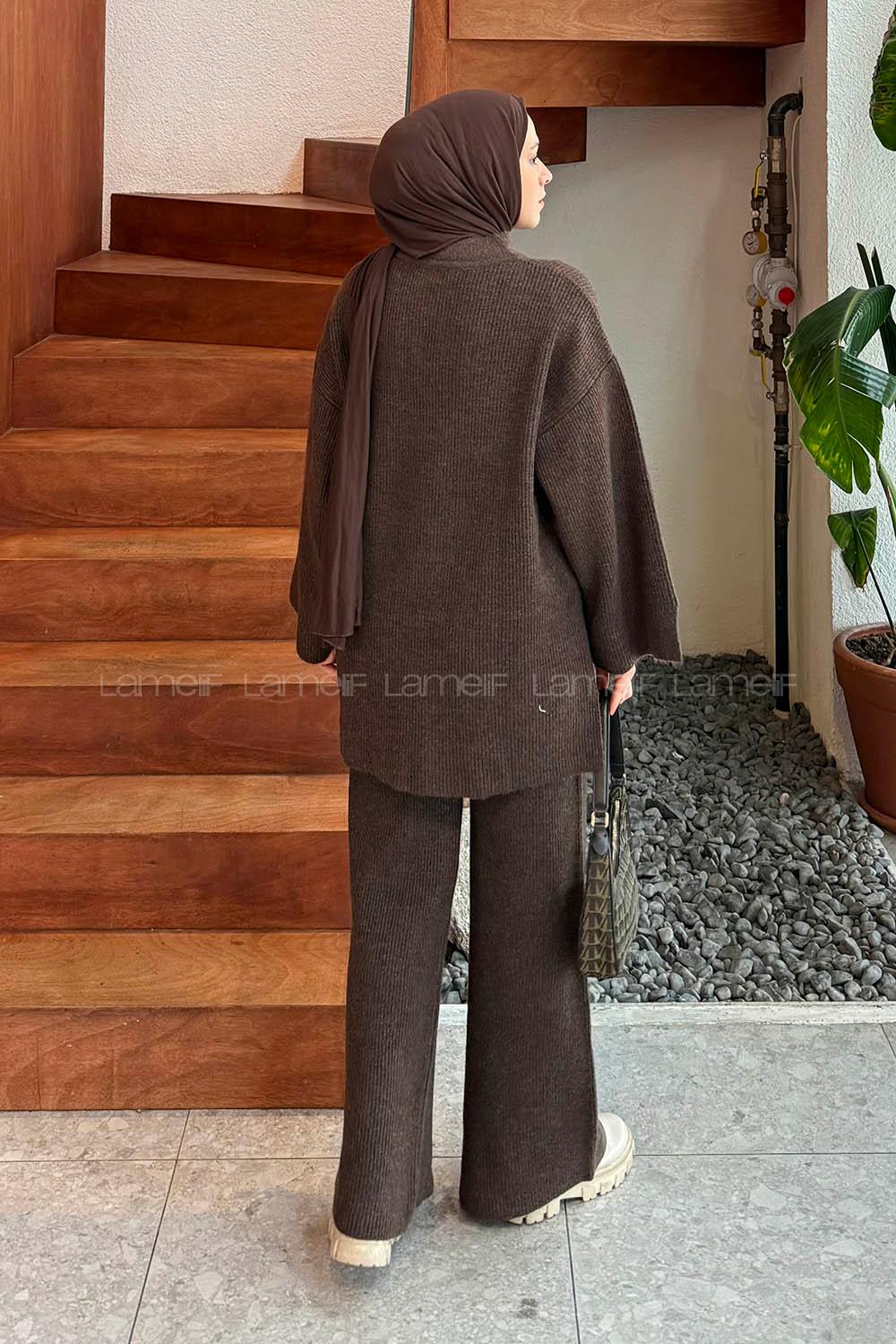 Lamelif Fitilli Triko Takım Acı Kahve