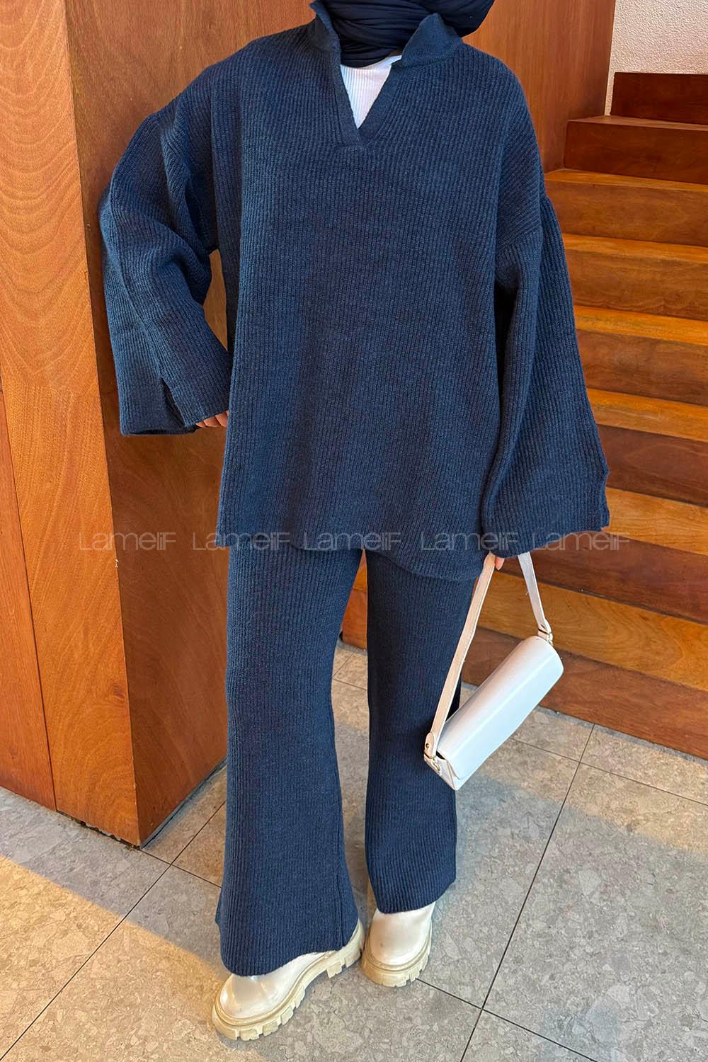 Lamelif Fitilli Triko Takım Lacivert