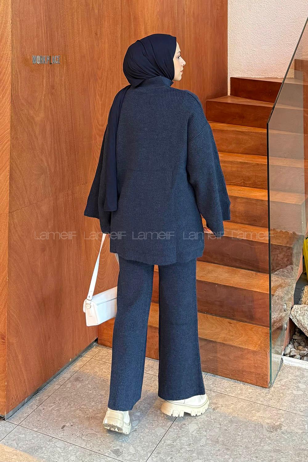 Lamelif Fitilli Triko Takım Lacivert