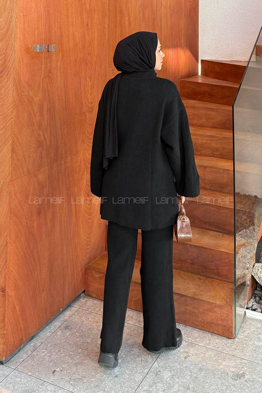 Lamelif Fitilli Triko Takım Siyah