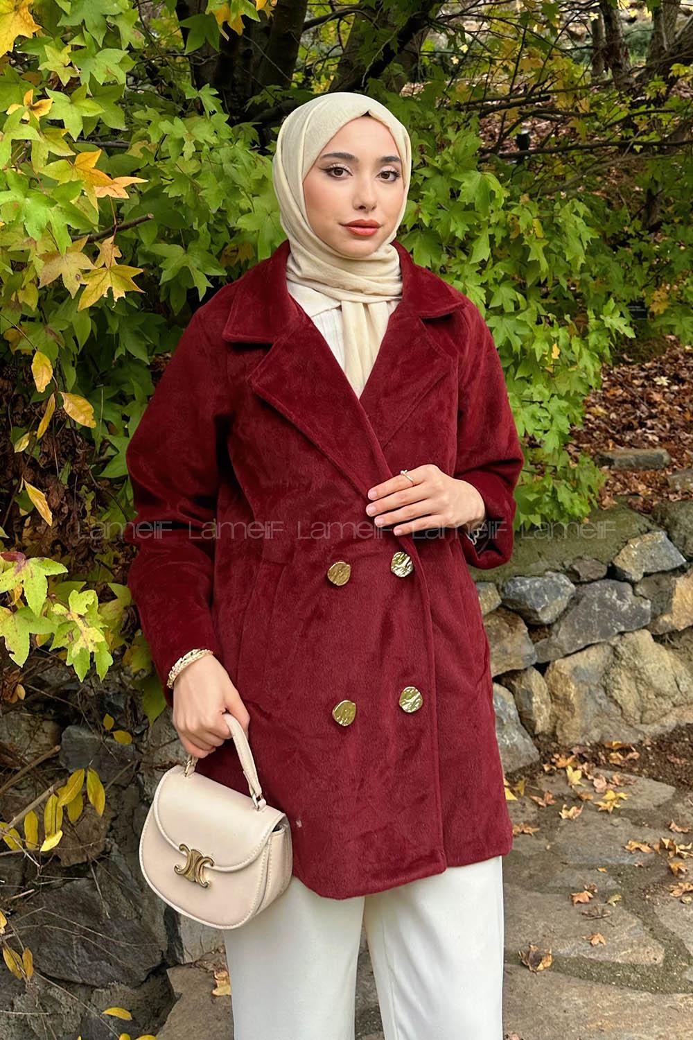 Lamelif Kaşe Kaban Bordo