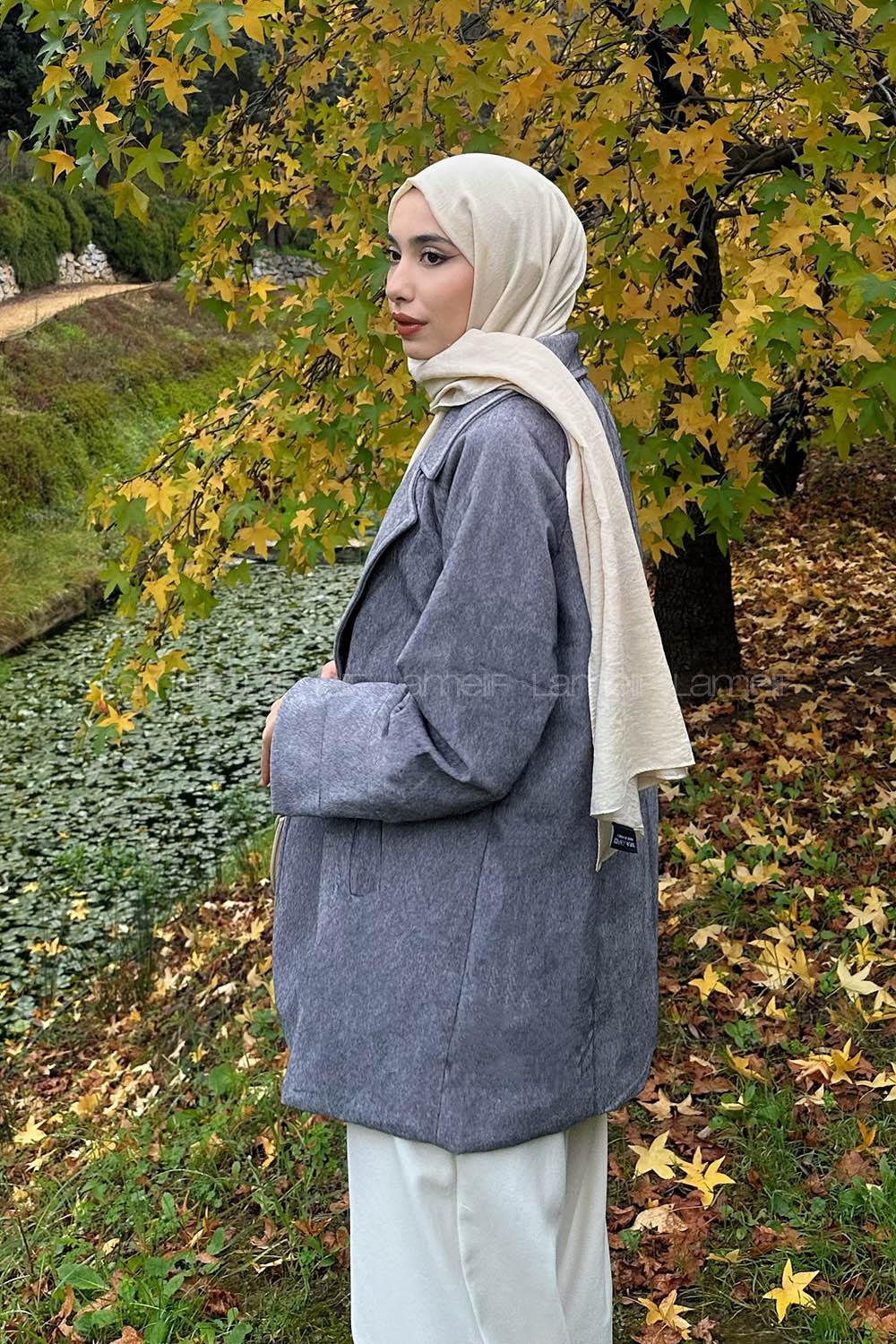 Lamelif Kaşe Kaban Gri