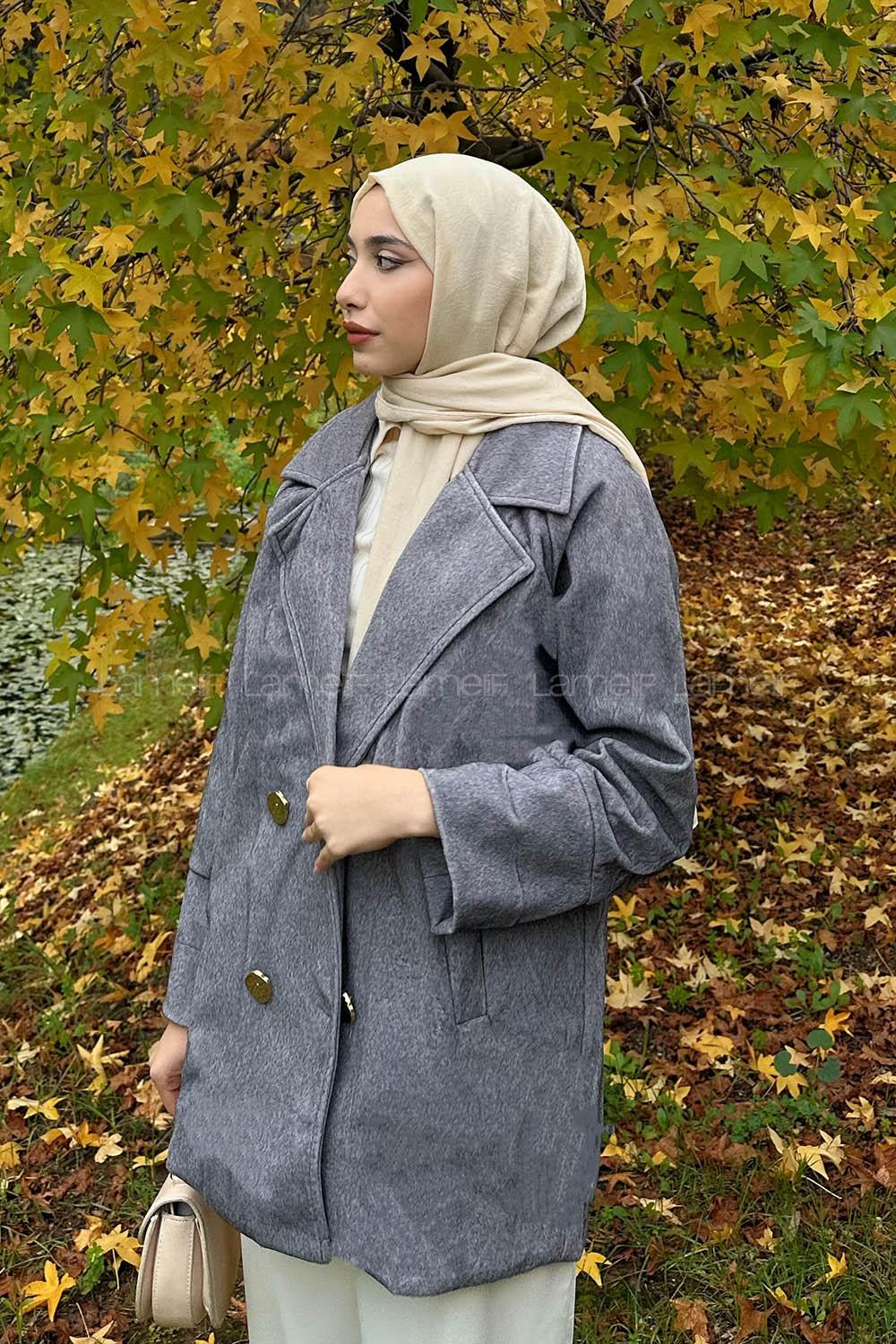 Lamelif Kaşe Kaban Gri