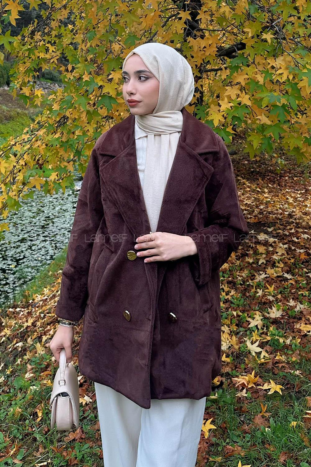 Lamelif Kaşe Kaban Kahverengi