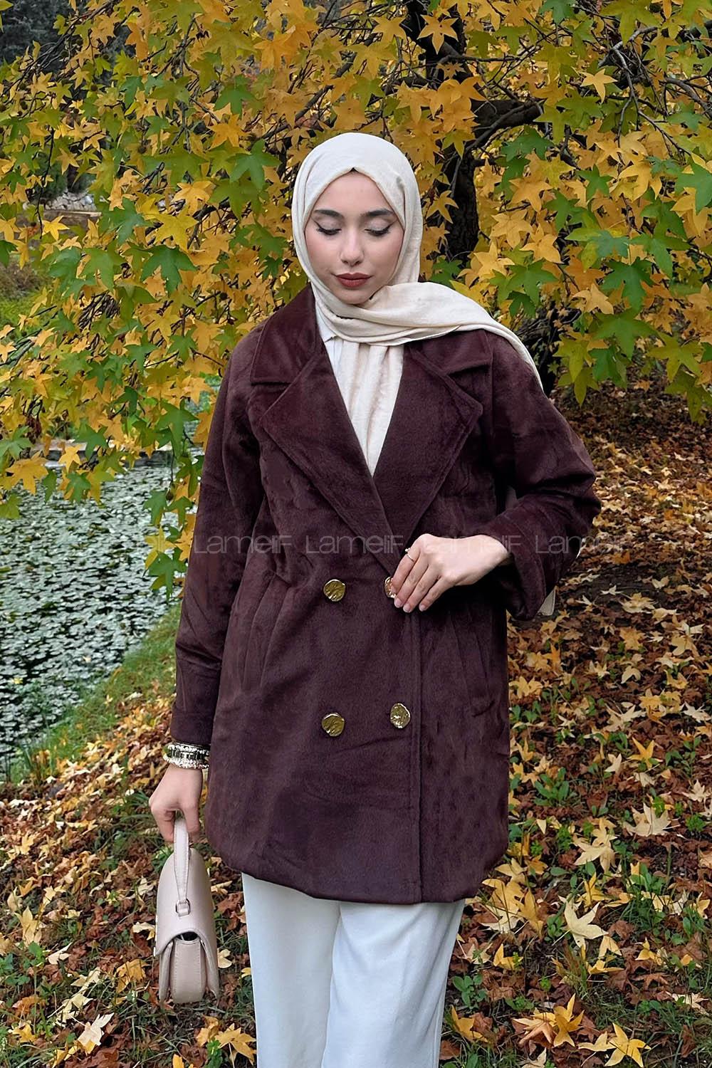 Lamelif Kaşe Kaban Kahverengi