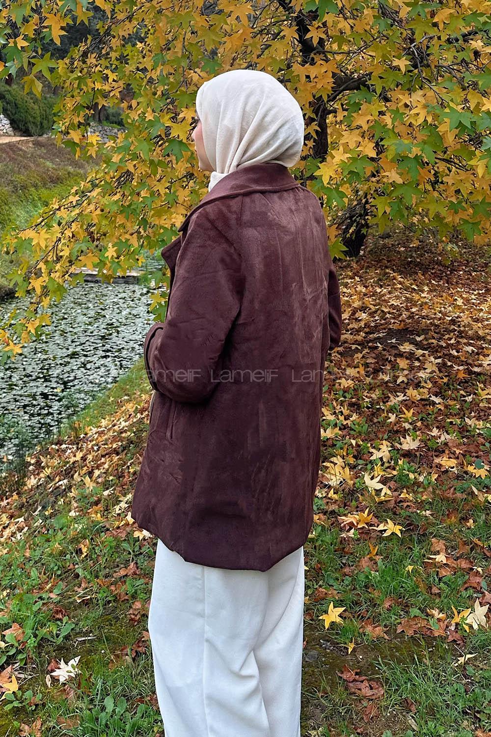 Lamelif Kaşe Kaban Kahverengi