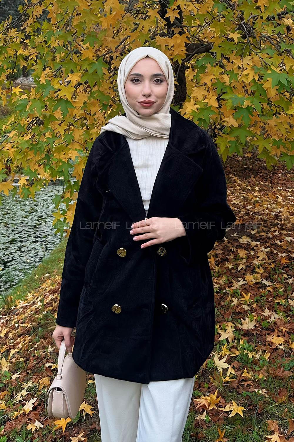 Lamelif Kaşe Kaban Siyah