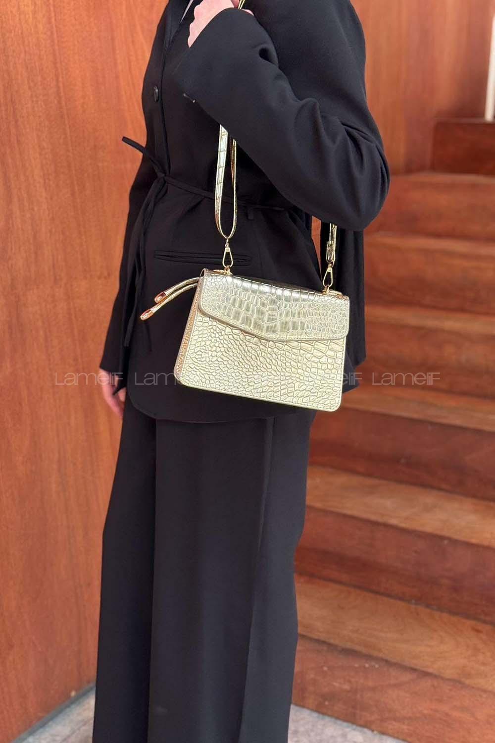 Gold Buckle Skin Hand Bag Bag