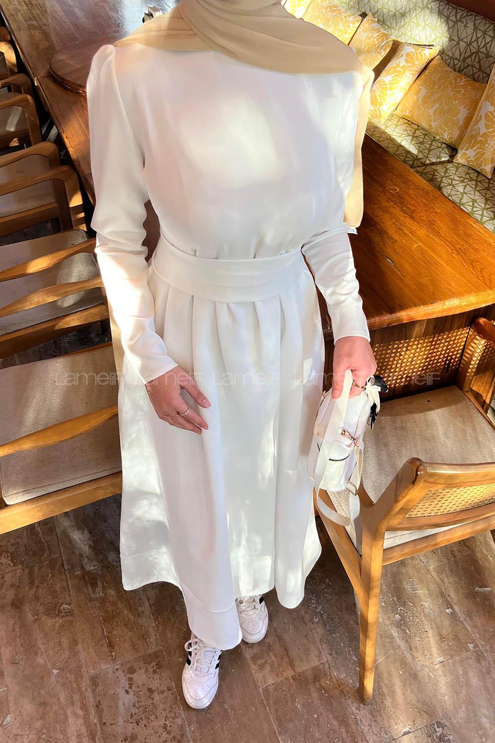 White Crew Neck Cotton Dresess